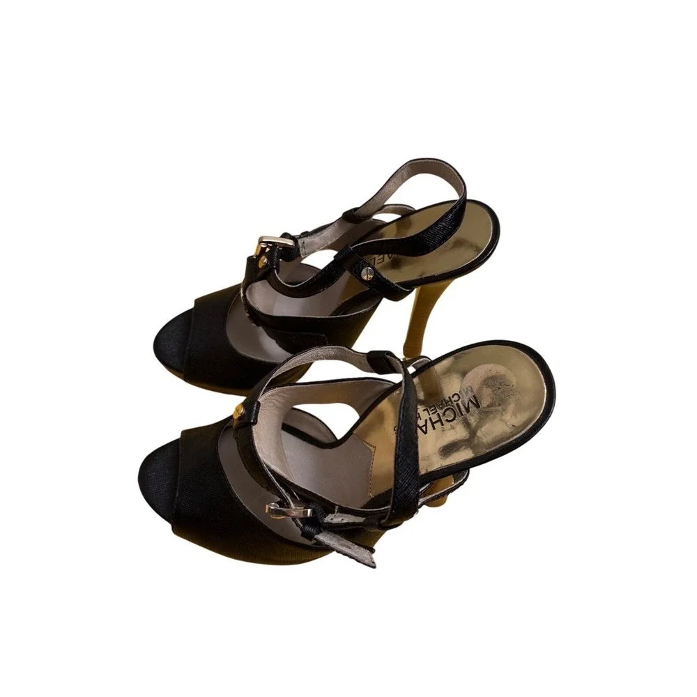 Michael Kors‎ Black Leather Strappy Peep Toe Platform High Heels 8M
